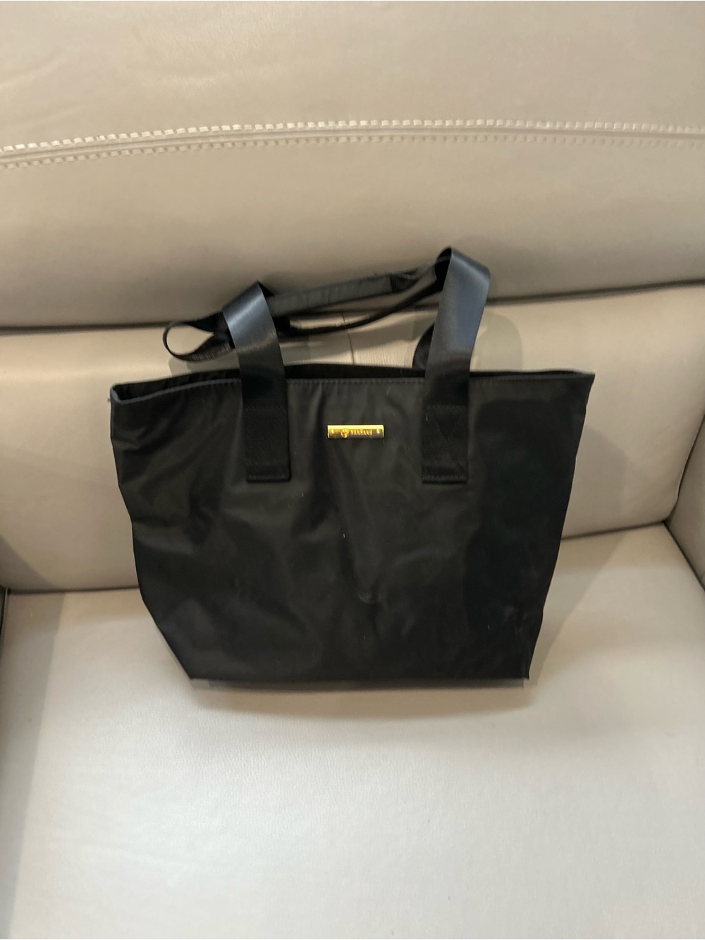 Black Nylon Tote with Gold Logo Plaque
